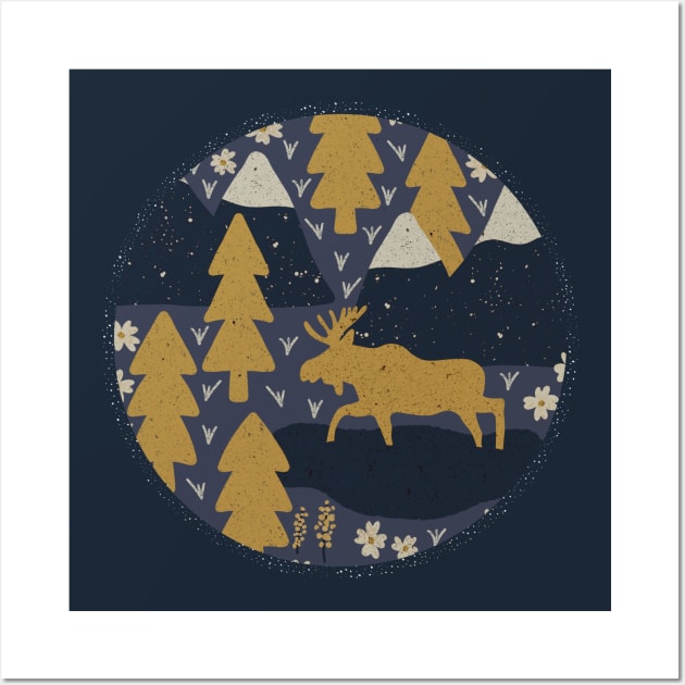 Mountain Moose (Gold & Slate) Wall Art by Cascade Patterns